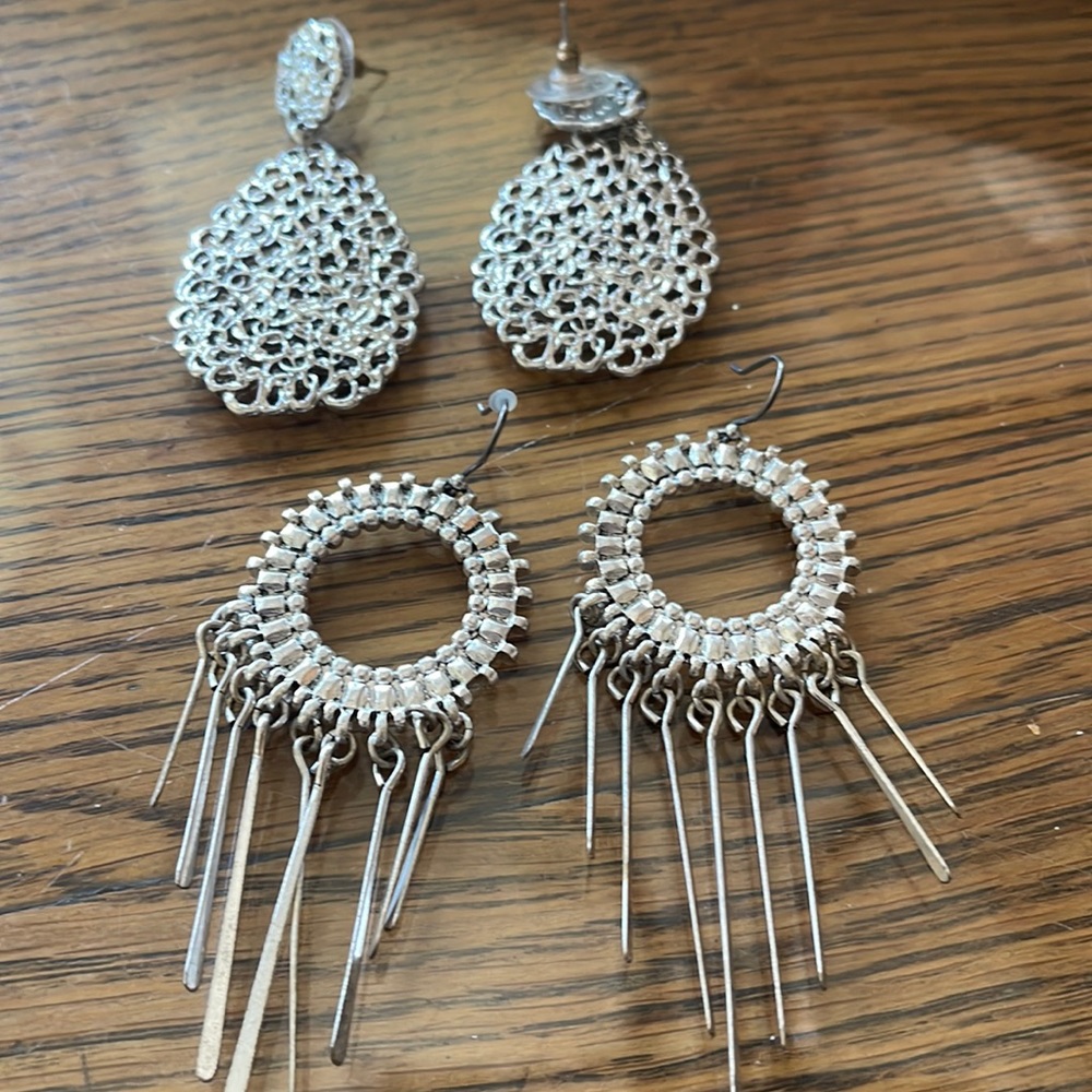 Set of 2 Silver Earrings, dangly and dropped styles EUC
